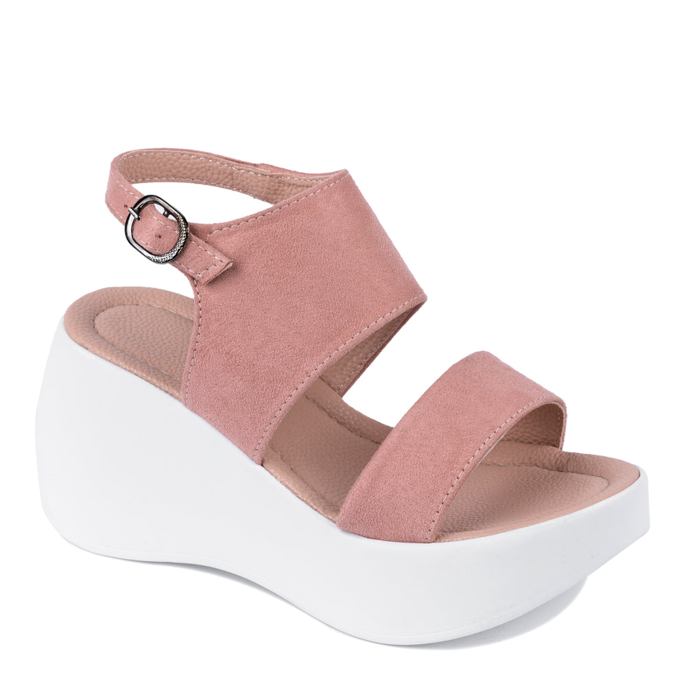 VELUR SANDALE NA PLATFORMU SA KAIŠEVIMA - PUDER ROZE