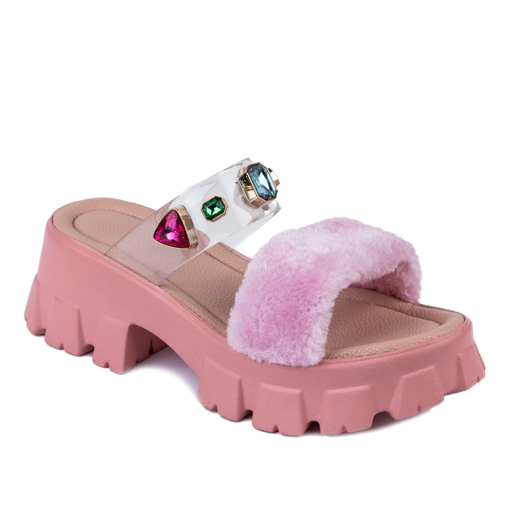 PAPUČE SA ORNAMENTIMA I KRZNOM - ROZE