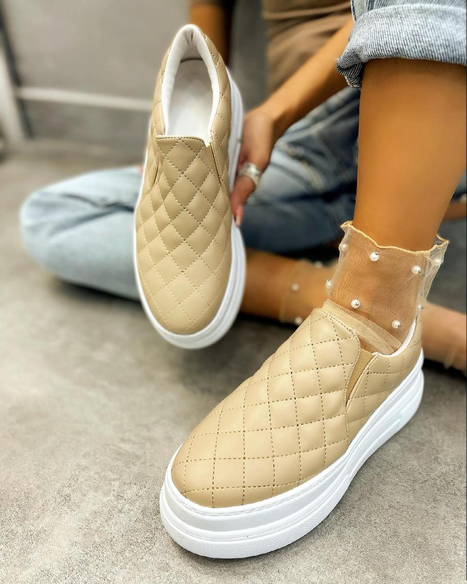 ŠTEPANE PATIKE SA VISOKIM ĐONOM NA NAVLAČENJE - BEŽ