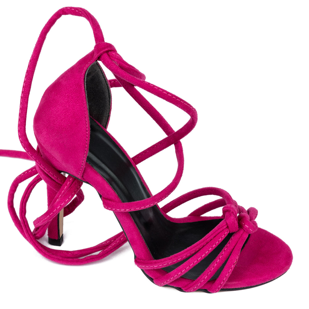 VELUR SANDALE NA VEZIVANJE SA TANKOM ŠTIKLOM - PINK