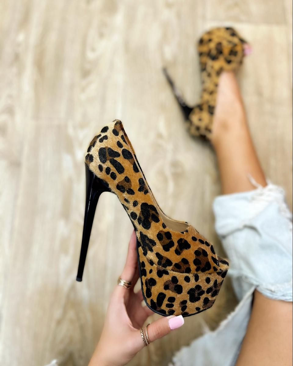 LEOPARD SALONKE NA TANKU ŠTIKLU SA PLATFORMOM I OTVORENIM PRSTIMA