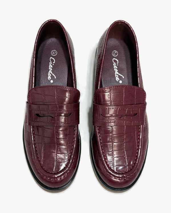 Ženske cipele - mokasine G561 - kroko - BORDO